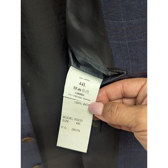 Cavelli Size 44L Blue Plaid 100% Wool Blazer - Christopher's Couture - Picture 8 of 9